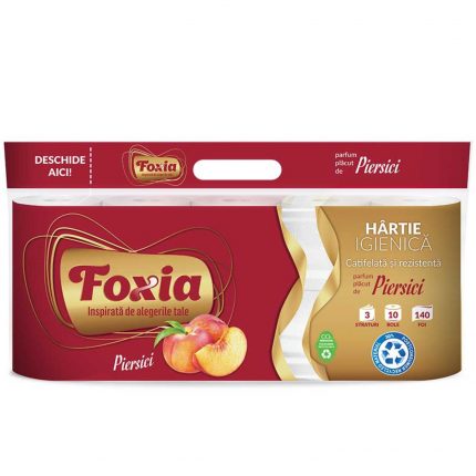 Hartie igienica 3 straturi Piersica Foxia 10 role / set