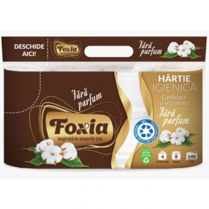 Hartie igienica 4 straturi fara parfum Foxia 8 role / set