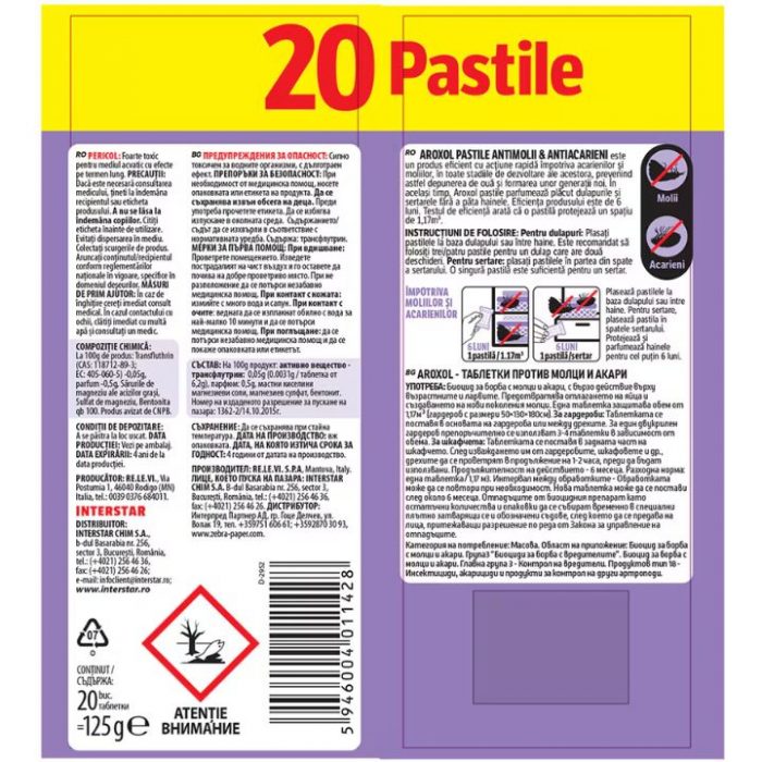 Pastile anti molii si acarieni Aroxol 20 buc/set - imagine 2