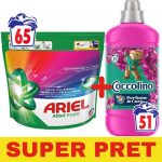 Detergent rufe capsule Color Ariel 65 capsule / punga + Balsam rufe Snapdragon Coccolino 1275 ml 51 spalari