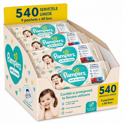 Servetele umede Soft Clean Pampers 9 pachete 540 buc