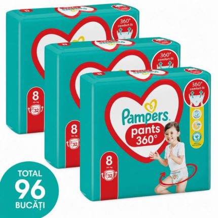 Scutece marimea 8, 17+ kg Pampers Pants 3 pachete 96 bucati