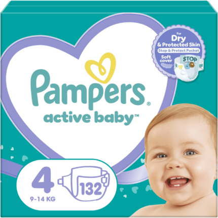 Scutece marimea 4, 9-14 kg Pampers Active Baby 132 buc / pachet