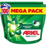 Detergent rufe capsule Mounain Spring Ariel 100 capsule / pachet